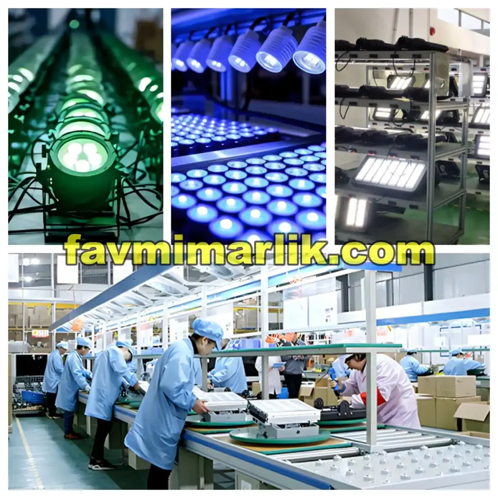 Endüstriyel LED Aydınlatma 3 endüstriyel led aydınlatma ile aydınlatılmış montaj hattı