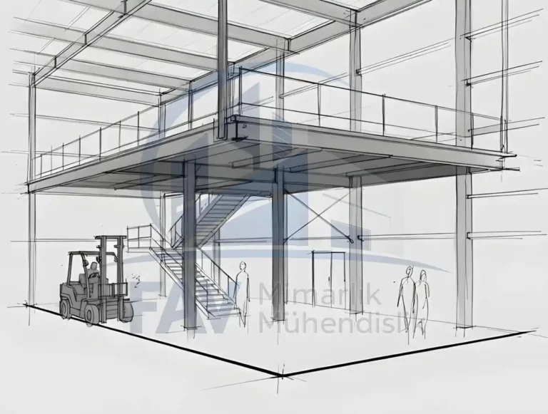 Çelik Asma Kat Hesabı Nasıl Yapılır Örnek proje 3D görseli