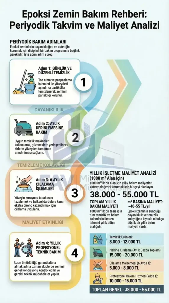 Epoksi Zemin Temizliği Nasıl Yapılır 1 Yıllık epoksi zemin bakım takvimi infografiği