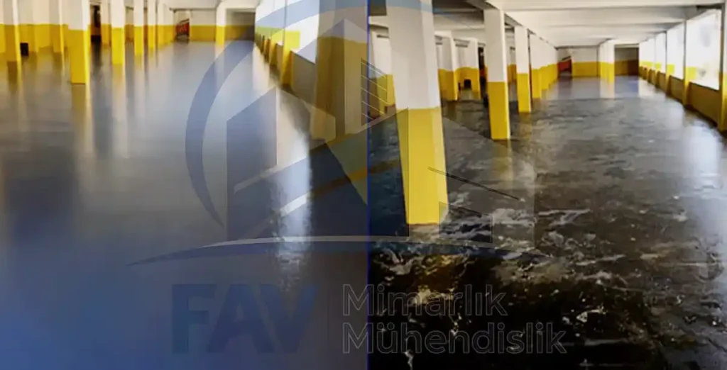Epoksi Zemin Temizliği Nasıl Yapılır 7 Epoksi zemin temizlik öncesi ve sonrası karşılaştırma