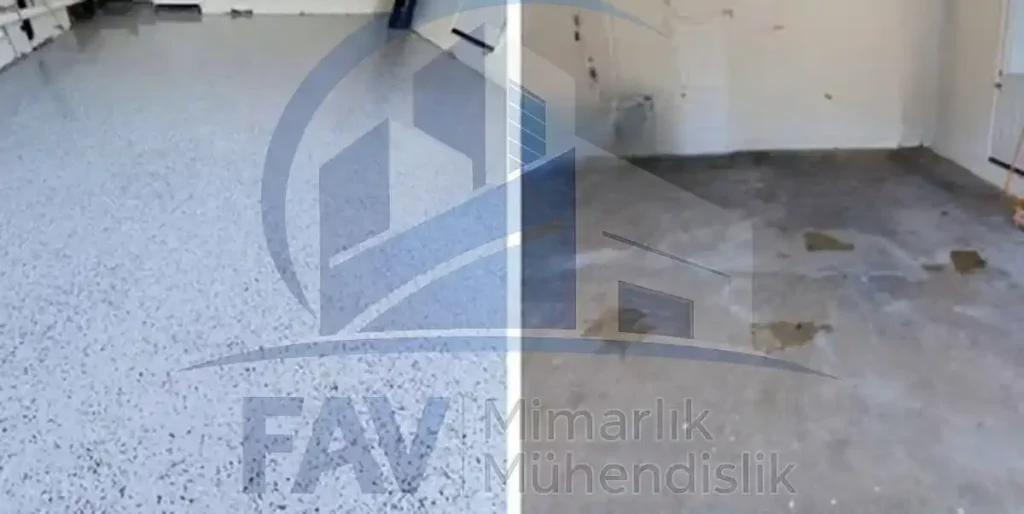 Epoksi Zemin Temizliği Nasıl Yapılır 6 Epoksi zemin temizlik öncesi ve sonrası karşılaştırma