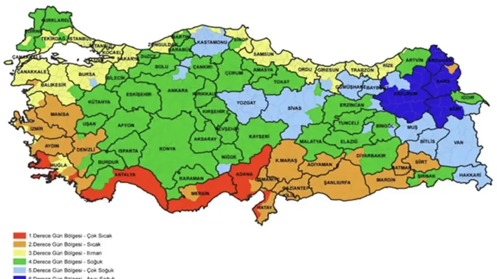 Türkiye TS 825 iklim bölgeleri haritası ısı yalıtımı